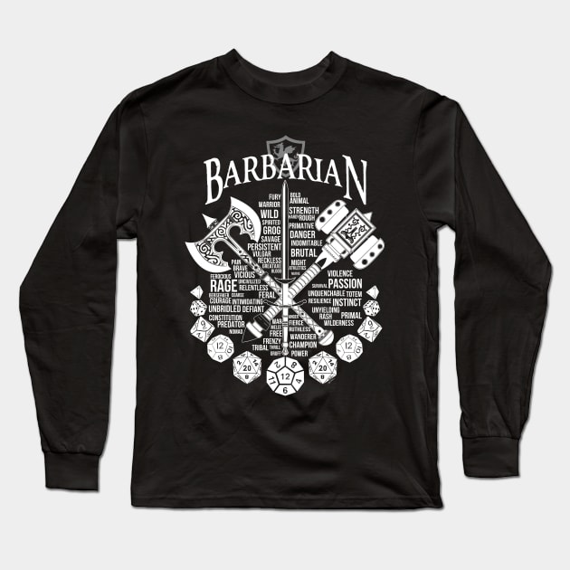 RPG Class Series: Barbarian - White Version Long Sleeve T-Shirt by Milmino